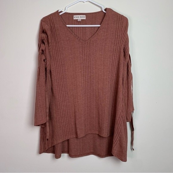 Knox Rose Desert Rose Soft V Neck Ribbed Cinched Sleeves Size S Women - Picture 2 of 11